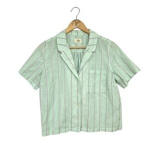 Marine Layer Medium Green Woven Button Up Shirt Camp Collar Stripe Top